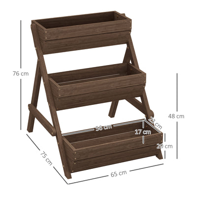 Outsunny 3 Tier Raised Garden Bed Wooden Elevated Planter Box Kit, 66L for Flower, Vegetable, Herb, 65x75x78cm, Tan 