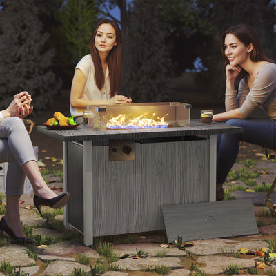 Outsunny 50,000 BTU Gas Fire Pit Table with Cover and Glass Screen - Dark Grey 