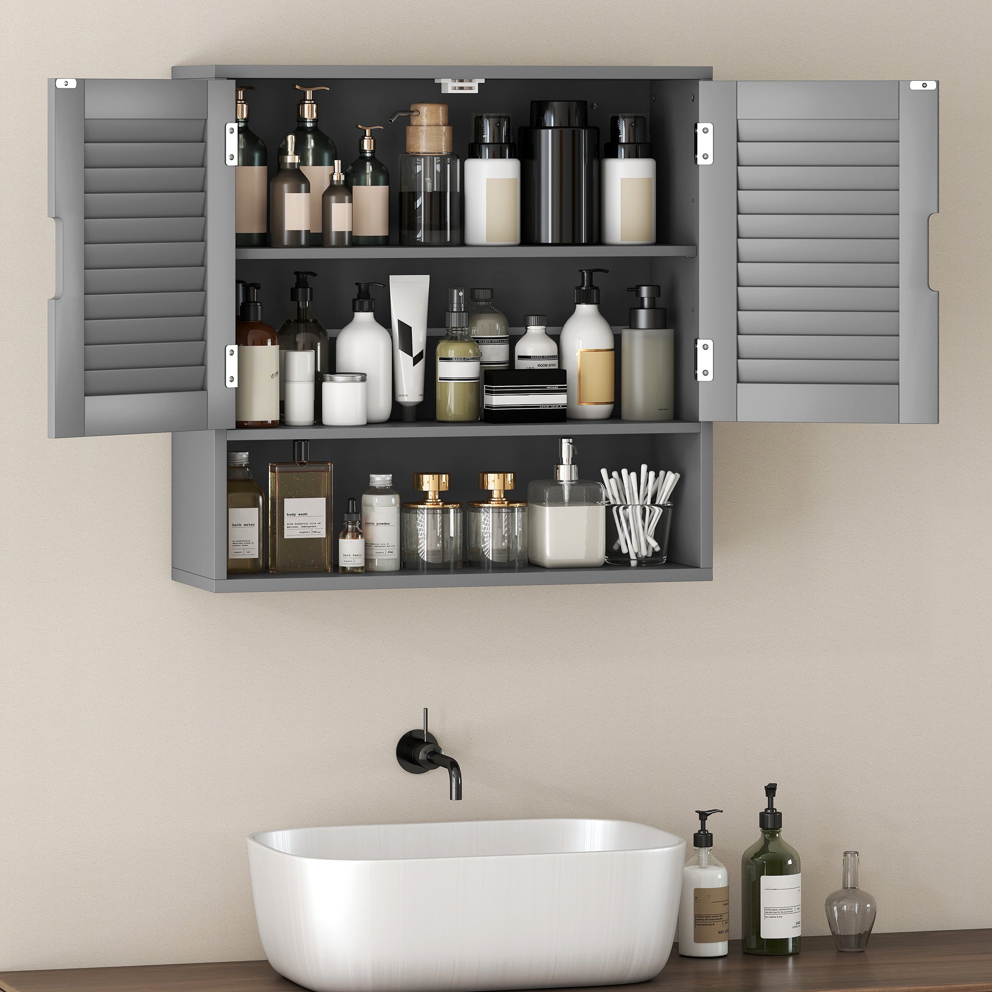 HOMCOM Bathroom Cabinet, Wall Mounted Storage Cabinet with Adjustable Shelves, 60 x 20 x 60 cm, Grey 