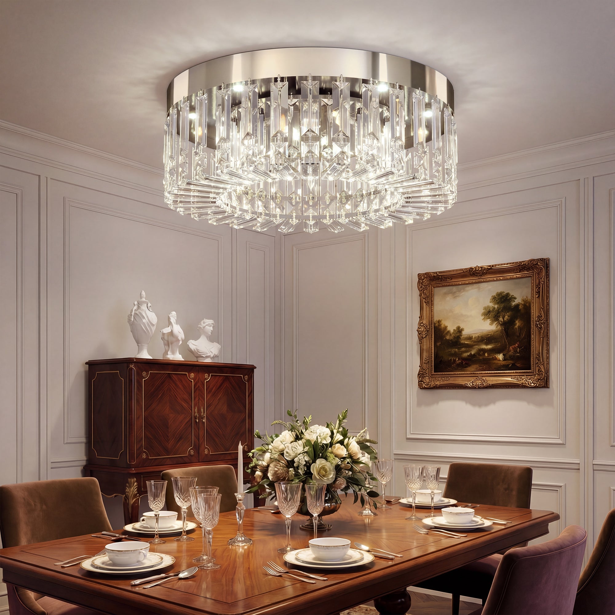 HOMCOM Crystal Chandeliers with 160 Crystal Pendants, 6-Light Ceiling Light for Living Room, Bedroom Dining Room, Silver Tone 