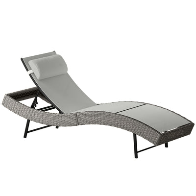 Outsunny Rattan Sun Lounger, Garden Recliner with 5 Position Adjustable Back, S Shaped Texteline Seat, Headrest, Light Grey 
