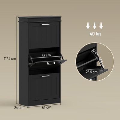 HOMCOM Three-Drawer Minimalistic Shoe Cabinet - Black 