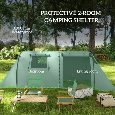 Outsunny Four Man Duo Room Tunnel Tent, with Accessories - Grey 