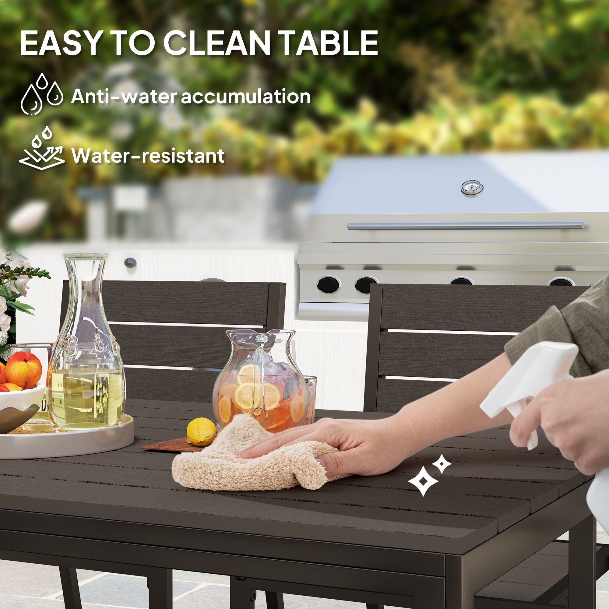 Outsunny 7 Piece Garden Furniture Set, 160 x 80 cm Rectangle Table and 6 Stackable Chairs Set, Outdoor Dining Set for Balcony, Deck, Dark Brown 