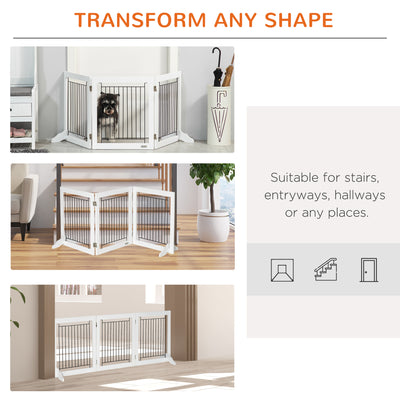 PawHut Foldable Pet Gate, with Three Panels & Two Support Feet - White 