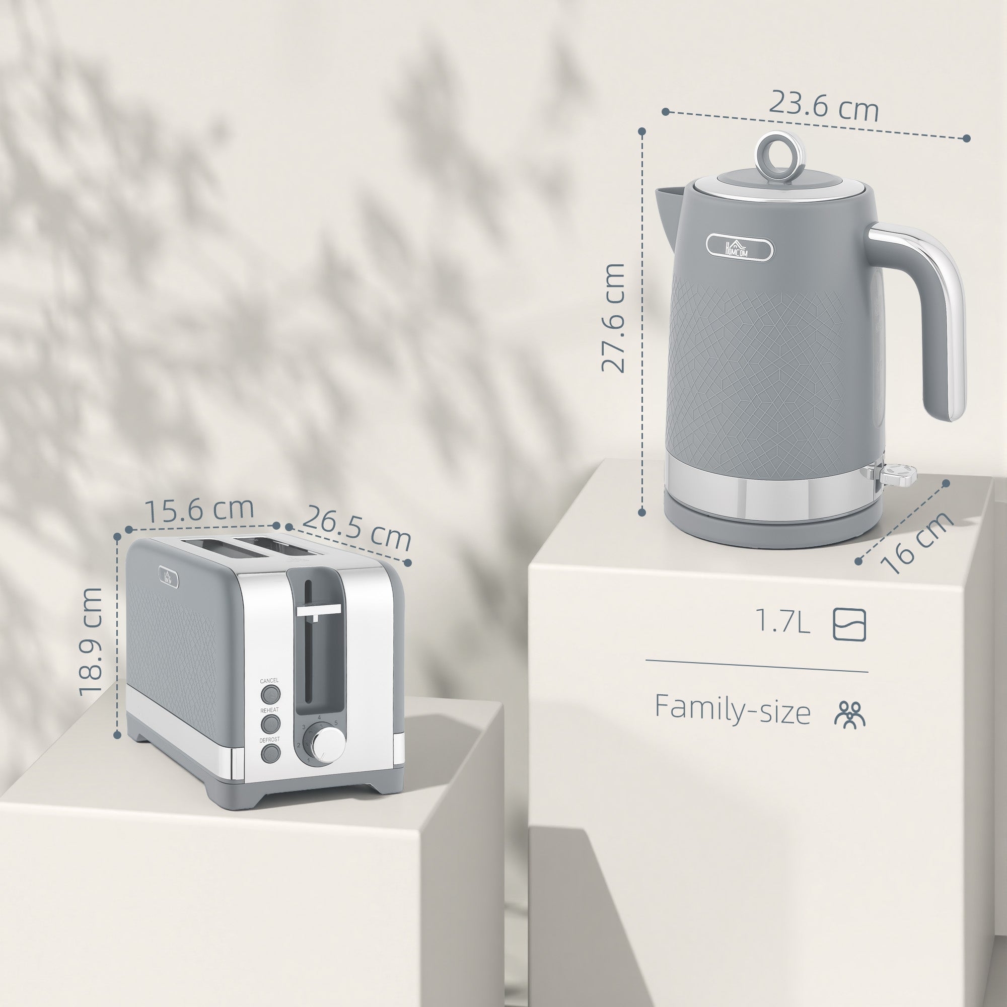 HOMCOM Sleek Textured Kettle and Toaster Set - Grey 