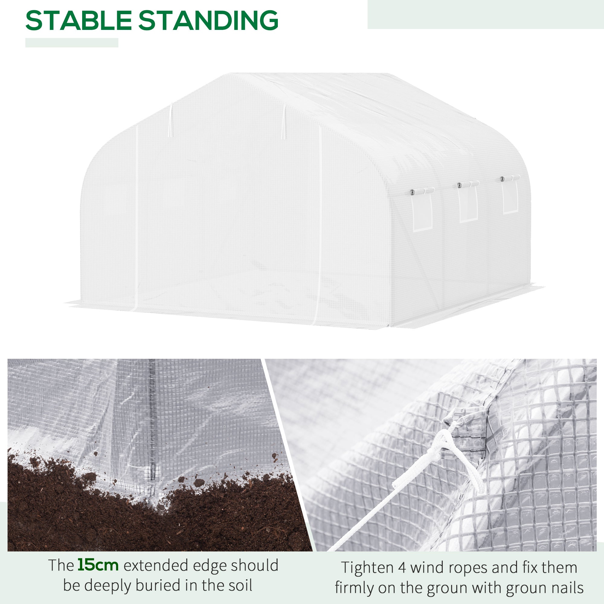Outsunny Walk-In Polytunnel Greenhouse Warm House Garden Tunnel Shelter Plant Shed with Door and Windows, Galvanised Steel Frame, 3.5 x 3 x 2m, White 
