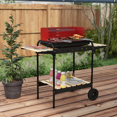 Outsunny Charcoal BBQ, with Five Position Grill Grate - Red 