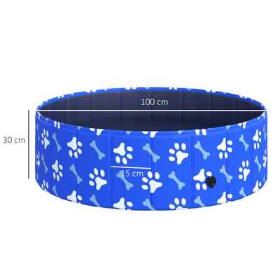 PawHut Foldable Dog Paddling Pool Pet Cat Swimming Pool Indoor/Outdoor Collapsible Bathing Tub Shower Tub Puppy Φ100 × 30H cm M Sized 