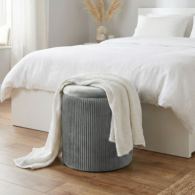 HOMCOM Storage Ottoman Modern Velvet Round Foot Stool for Living Room Bedroom 45 cm Grey 