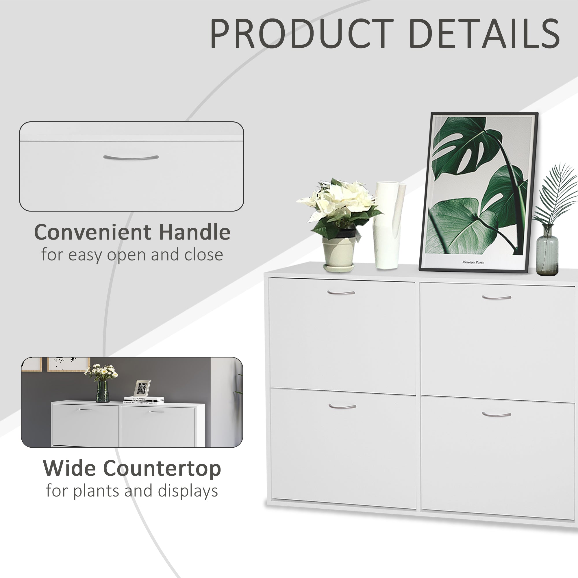 HOMCOM Wooden Modern Design 4 Drawer Shoes Cabinet Pull Down Shelf Storage Organiser - White 