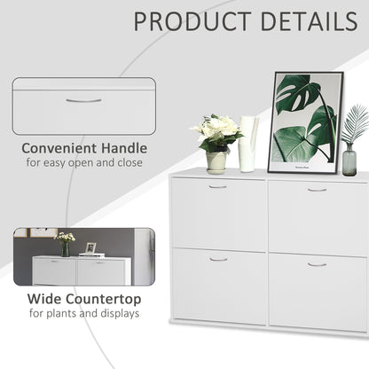 HOMCOM Wooden Modern Design 4 Drawer Shoes Cabinet Pull Down Shelf Storage Organiser - White 