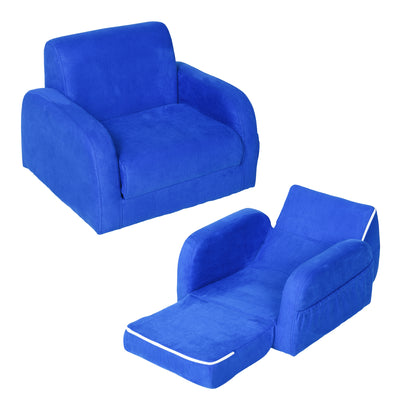 HOMCOM 2 In 1 Kids Armchair Sofa Bed Fold Out Padded Wood Frame Bedroom Blue 
