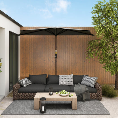 Outsunny 3(m) Half Parasol, Semi Round Umbrella with Metal Frame, Crank Handle for Balcony, Garden, Dark Grey 