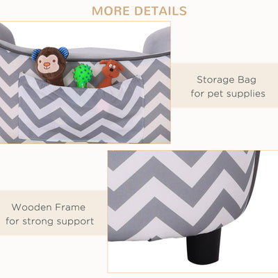 PawHut Dog Sofa Pet Couch for XS Dogs w/ Removable Sponge Padded Cushion - Grey 