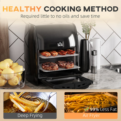 HOMCOM 12L 8 in 1 Digital Air Fryer Oven with Roast, Bake, Dehydrate, 8 Preset Modes, Rapid Air Circulation, Timer, Inner Light, Memory Function, 1800W, Dish Wash Accessory, Black 