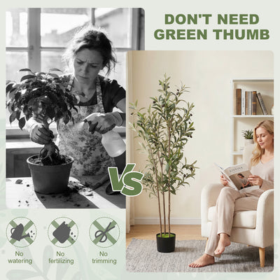 HOMCOM Decorative Artificial Plant, 148 cm Silk Olive Tree with 553 Leaves in Cement Pot, Fake Plant
