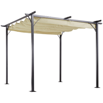 Outsunny 3 x 3(m) Metal Pergola with Retractable Roof, Garden Gazebo Metal Pergola Canopy. Outdoor Sun Shade Shelter for Party BBQ, Beige 
