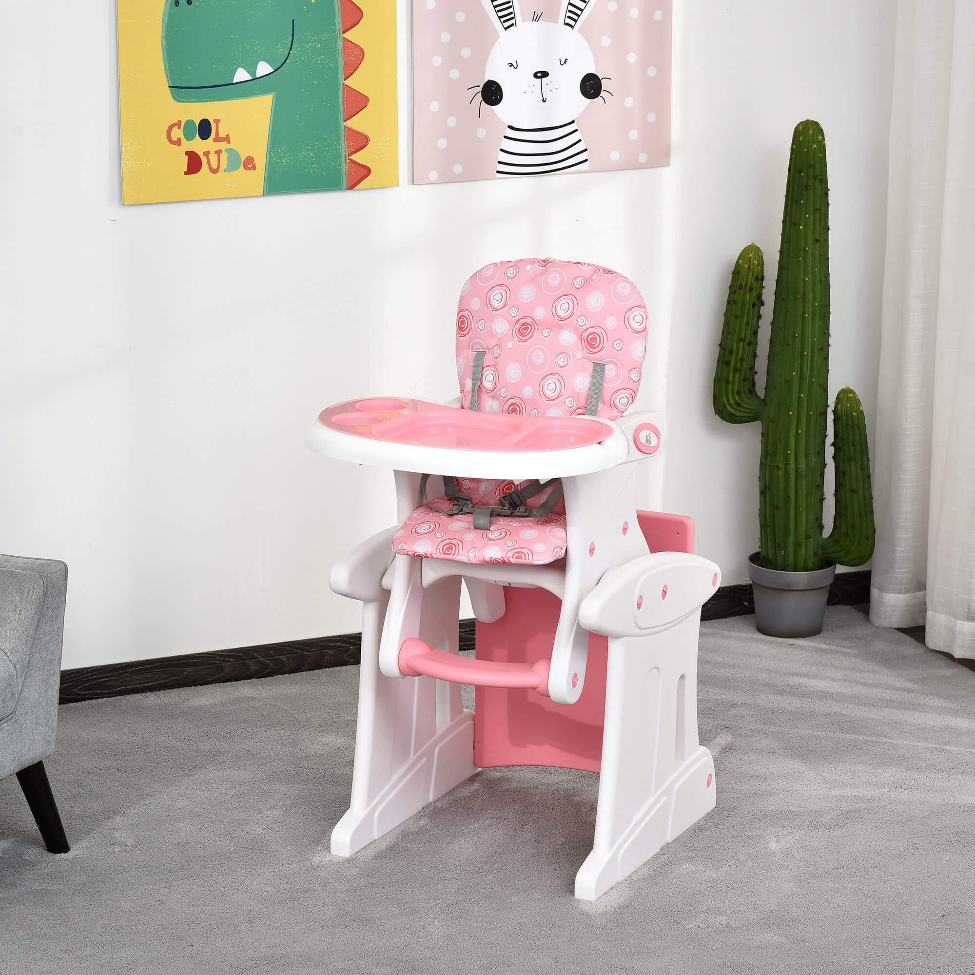 HOMCOM HDPE 3-in-1 Baby Booster High Chair Pink 