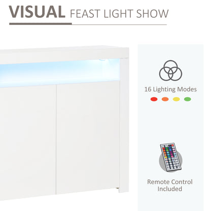 HOMCOM LED Storage Cabinet, Cupboard with High Gloss Front and RGB Lighting, Modern Sideboard for Entryway, Dining Area, Living Room, White 