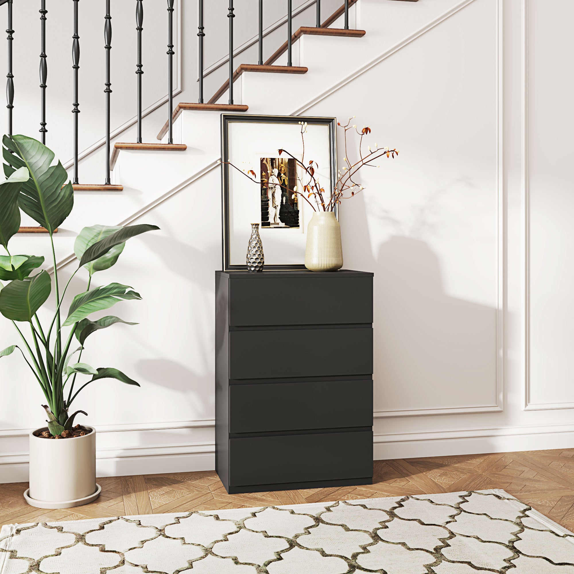 HOMCOM Chest of Drawers, 4-Drawer Storage Cabinets, Modern Dresser, Storage Drawer Unit for Bedroom 