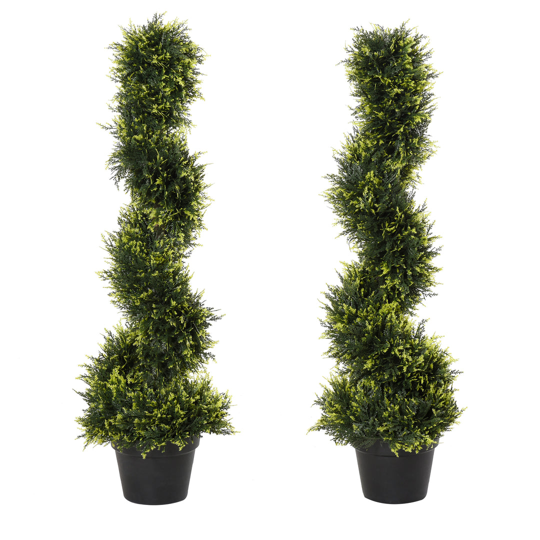 Outsunny Set Of 2 90cm/3FT Artificial Spiral Topiary Trees w/ Pot Fake Indoor Outdoor Greenery Plant Home Office Garden Décor Green 