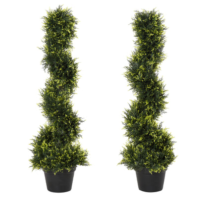 Outsunny Set Of 2 90cm/3FT Artificial Spiral Topiary Trees w/ Pot Fake Indoor Outdoor Greenery Plant Home Office Garden Décor Green 