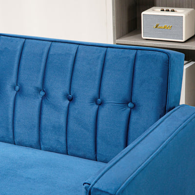 HOMCOM Velvet-Feel Three-Seater Sofa Bed - Blue 