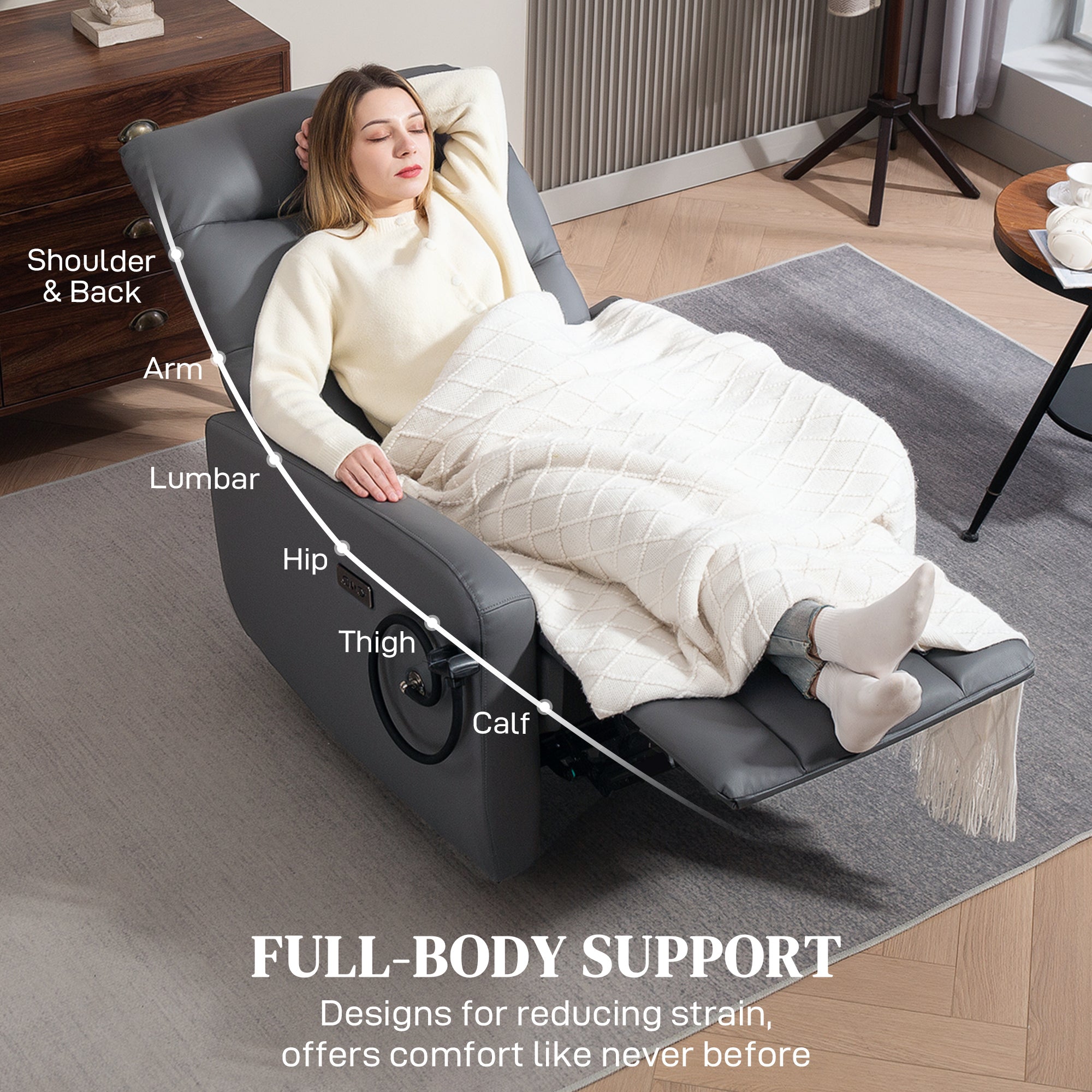 HOMCOM Electric Recliner Armchair with USB + Type C Charge Port, Phone Holder, PU Leather Reclining Chair with Adjustable Leg Rest, Recliner Chair for Home Living Room Theater, Grey 