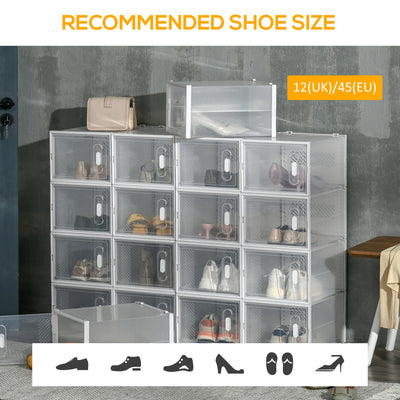 HOMCOM 18PCS Clear Shoe Box, Plastic Stackable Shoe Storage Box for UK/EU Size up to 12/46 with Magnetic Door for Women/Men, 28 x 36 x 21 cm 