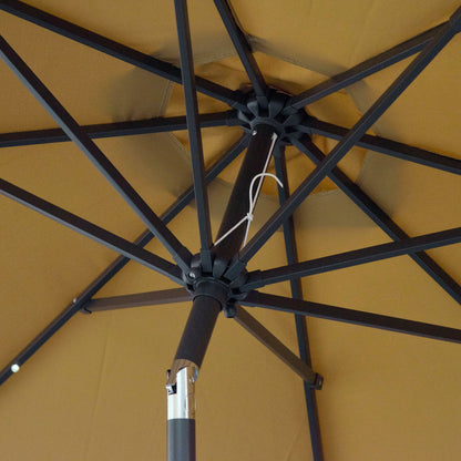 Outsunny 2.7m Patio Garden Umbrella Outdoor Parasol with Tilt Crank and 24 LEDs Lights (Brown) 