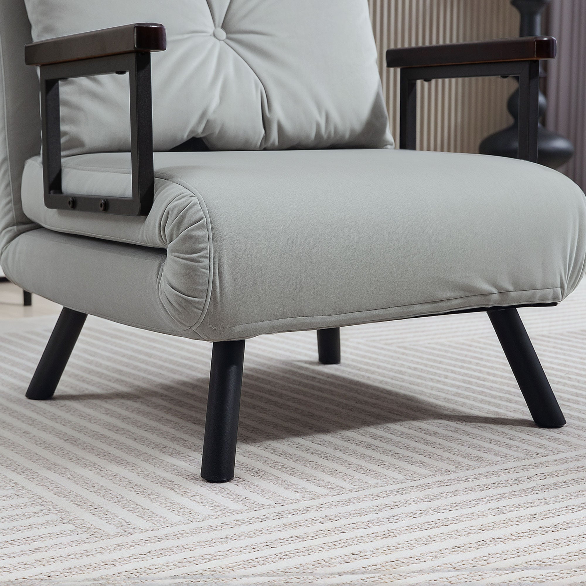 HOMCOM 4-in-1 Velvet-Feel Single Chair Bed, with Pillow - Light Grey 