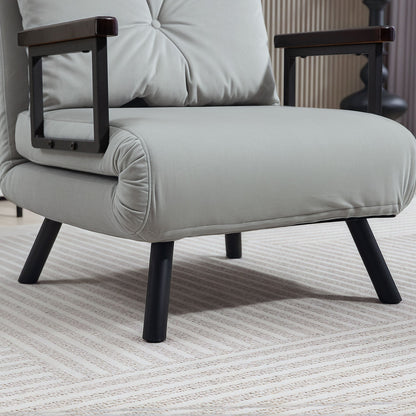 HOMCOM 4-in-1 Velvet-Feel Single Chair Bed, with Pillow - Light Grey 