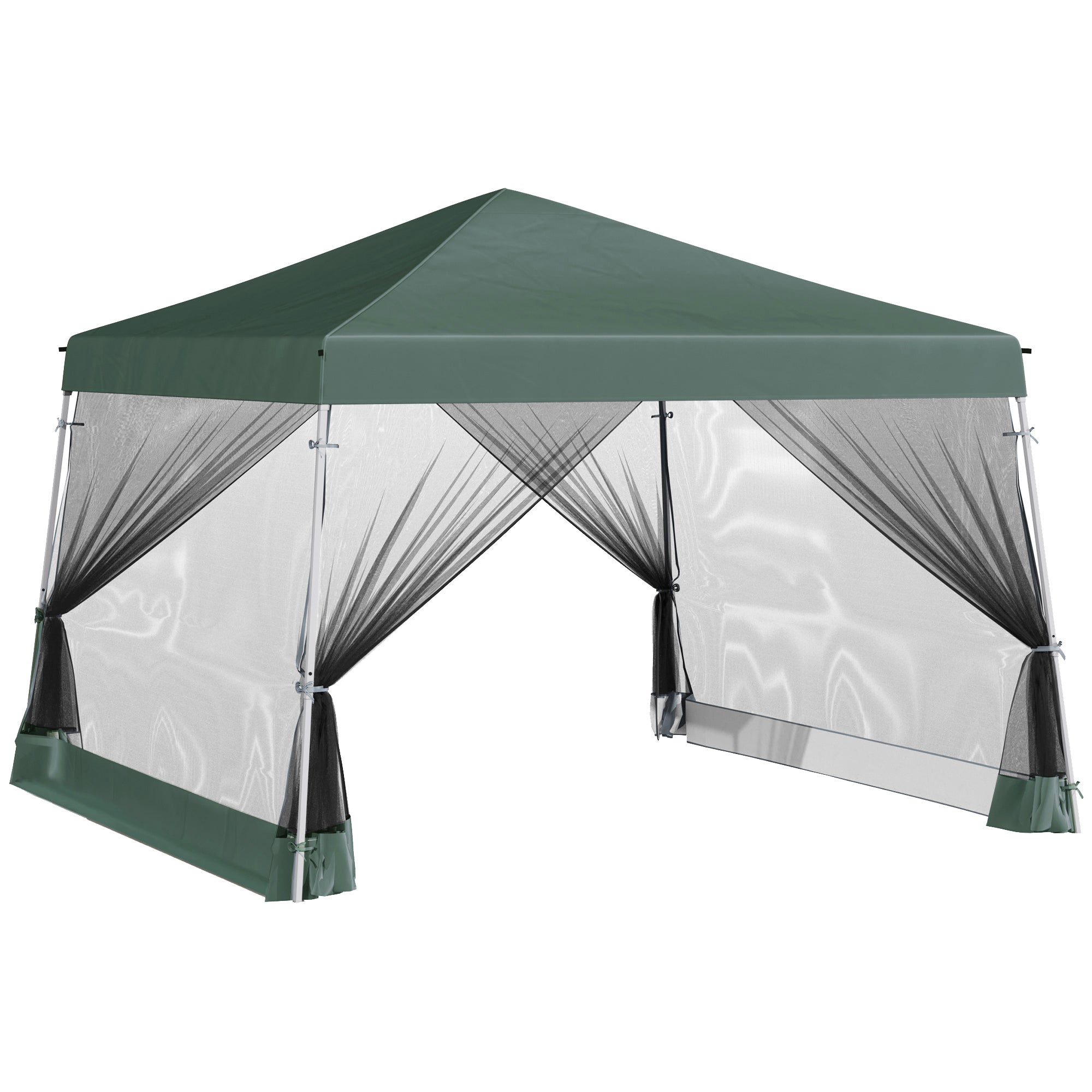 Outsunny Outdoor Garden Pop-up Gazebo Canopy Tent Sun Shade Event Shelter Folding with Adjustable Height, Mesh Screen Side Walls 3.5 M × 3.5 M Base / 3 M × 3 M Top, Green 