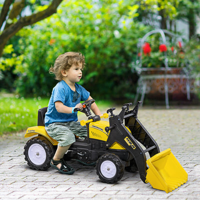 HOMCOM Pedal Go Kart Ride On Excavator W/ Front Loader Digger Four Wheels Child Toy, for 3 Years Old 