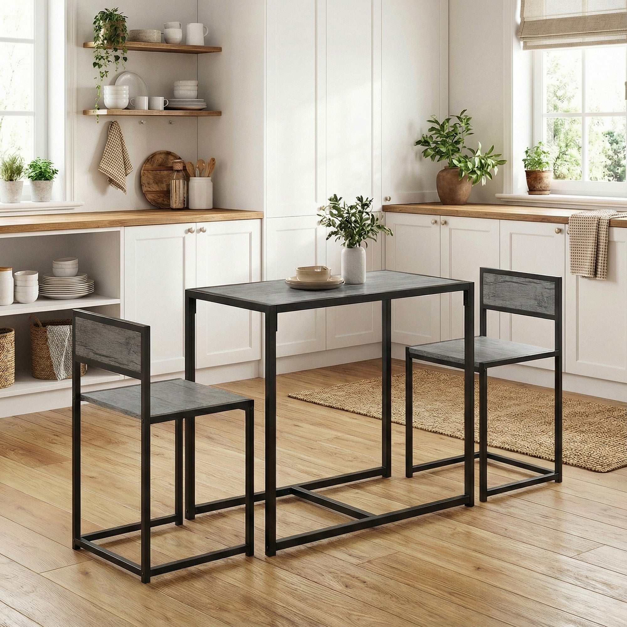 HOMCOM 3 Piece Table Stool Set - Charcoal Grey Wood-Effect 