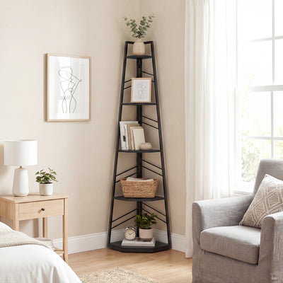 HOMCOM Corner Bookcase, 5-Tier Floor Standing Bookshelf, Shelving Unit for Living Room, Study, Bedroom, Black 