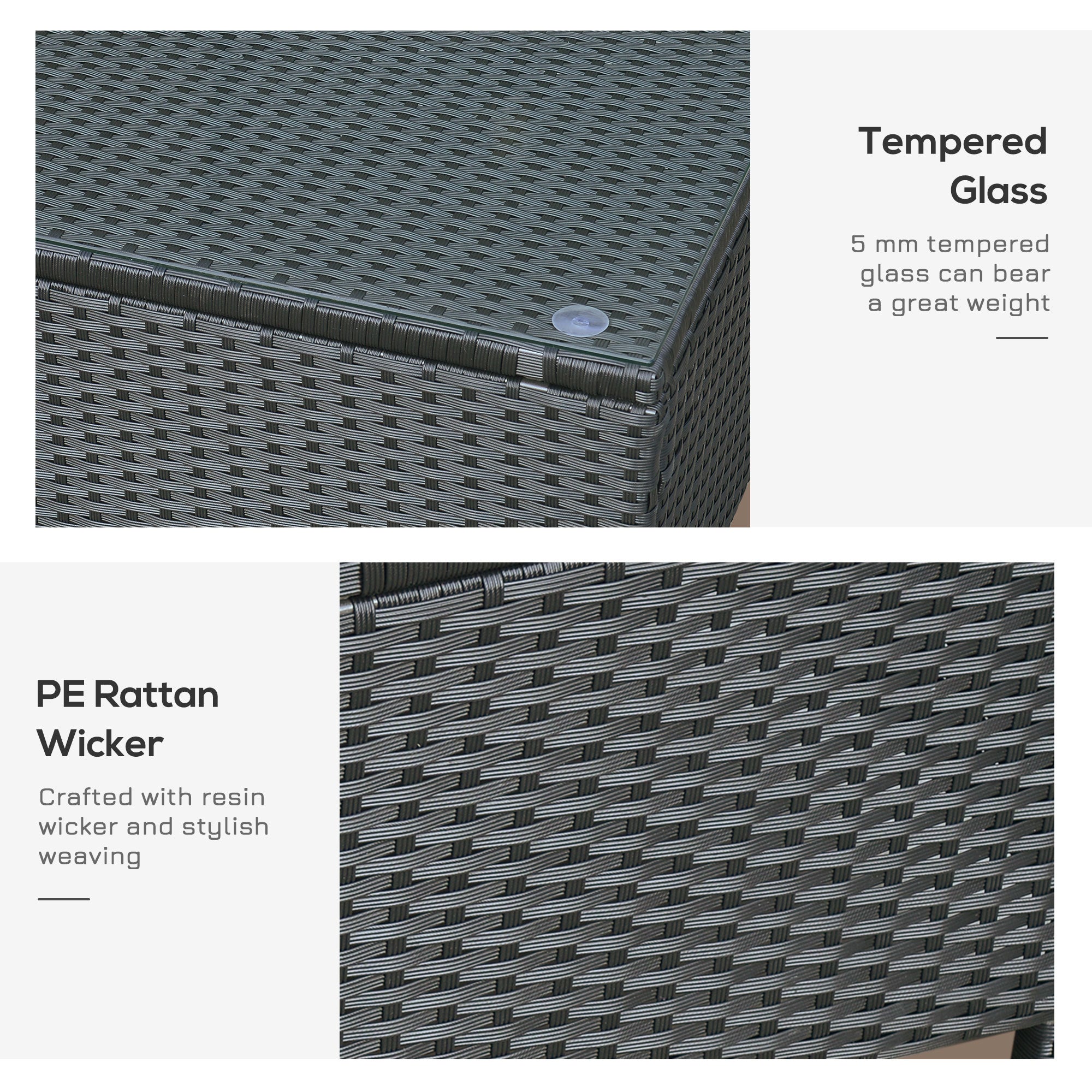 Outsunny PE Rattan Coffee Table, Rectangular Outdoor Coffee Table with Tempered Glass Top, 70 KG Capacity for Garden, Balcony, Terrace, Patio, Black 