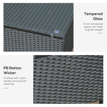 Outsunny PE Rattan Coffee Table, Rectangular Outdoor Coffee Table with Tempered Glass Top, 70 KG Capacity for Garden, Balcony, Terrace, Patio, Black 