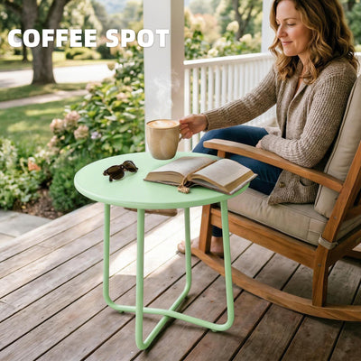 Outsunny 48 cm Round Garden Side Table, Small Metal Outdoor Garden Table with Rolled Edge, Green 