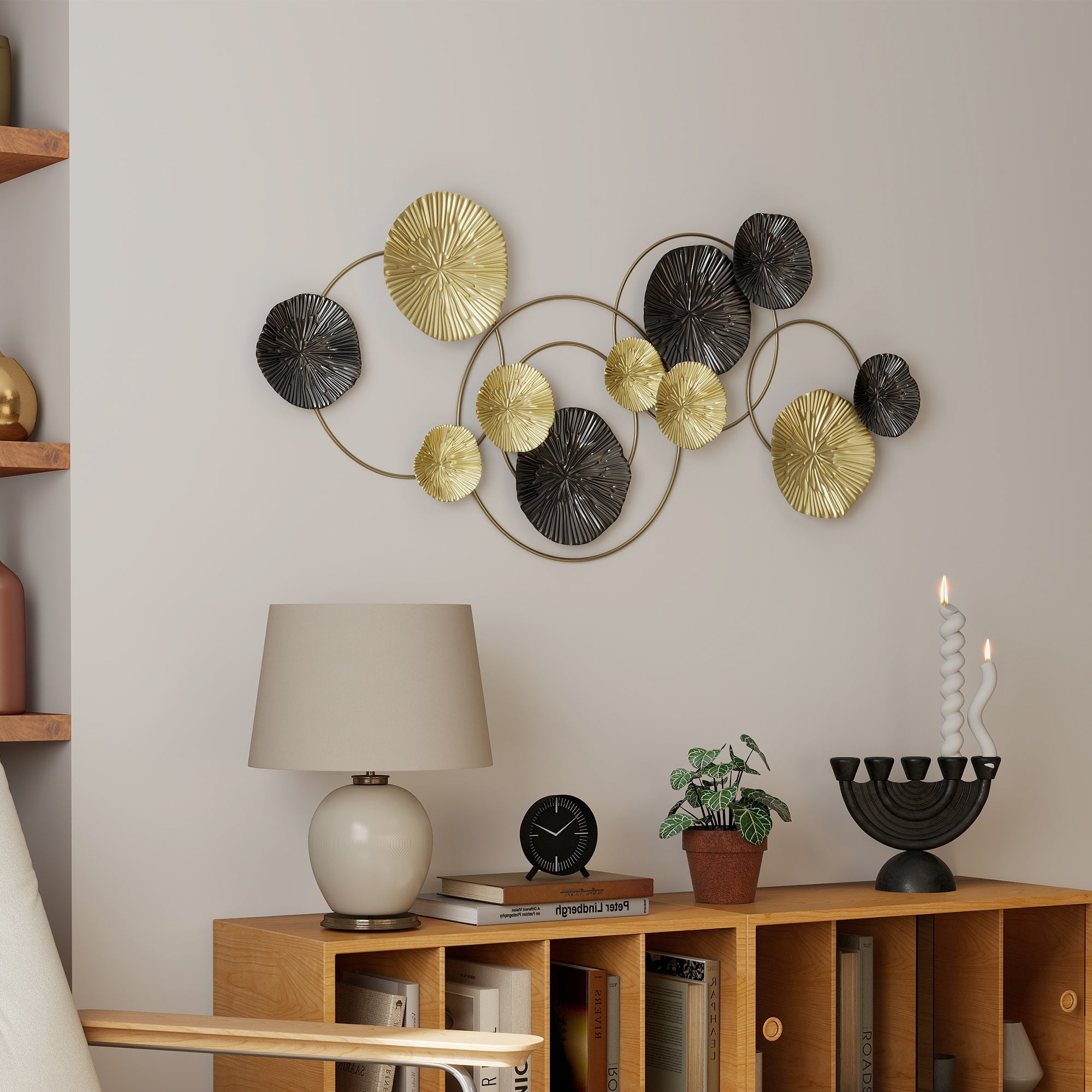 HOMCOM Metal Wall Art, Modern Hanging Wall Decor with Multi-Disc Design for Living Room 