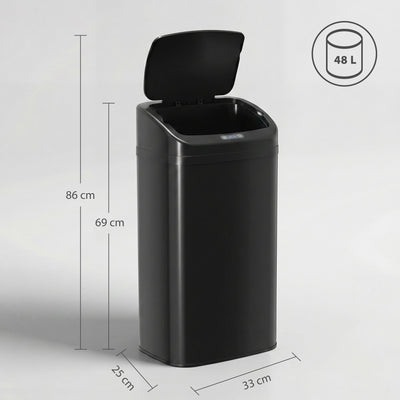 HOMCOM 48L Galvanised Steel Sensor Bin - Black