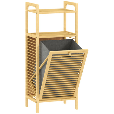 HOMCOM Bamboo Laundry Cabinet with Slatted Door, Bathroom Cabinet with Tilt-Out Hamper and Removable Liner Bag, 40 x 30D x 95 cm, Natural Wood Finish 