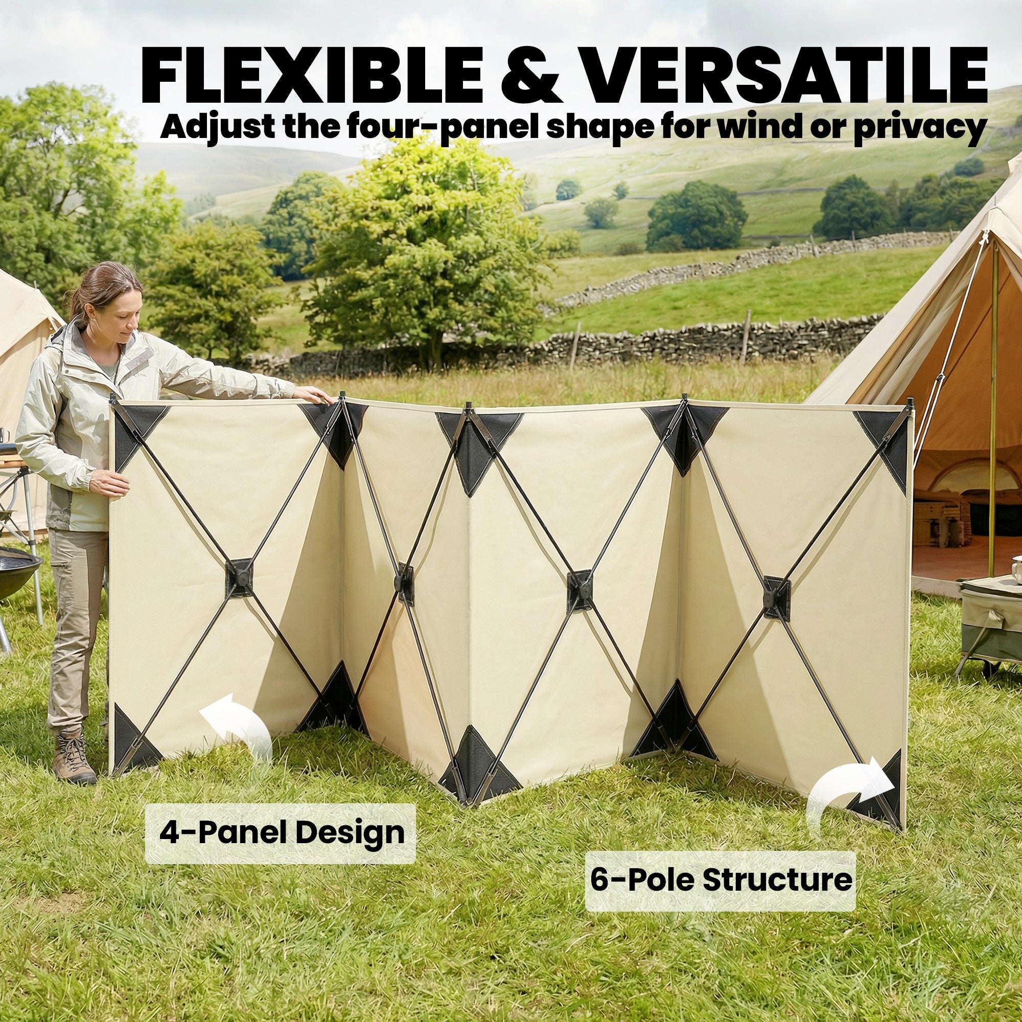 Outsunny Camping Windbreak Pop Up Windbreaker Blocker with Ropes Pegs for Beach Caravan Outdoor 480 x 120 cm 