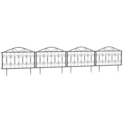 Outsunny Decorative Garden Fencing, 4PCs Outdoor Picket Fence Panels, Rustproof Metal Wire Landscape Flower Bed Border Edging Animal Barrier, Black 
