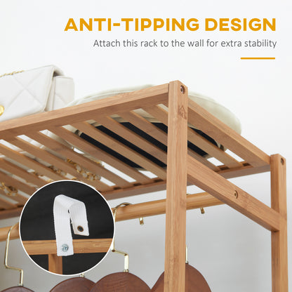 HOMCOM Bamboo Clothes Rack for Bedroom Garment Rack with 6-Tier Storage Shelf Hanging Rod Clothes Rail for Living Room Entryway