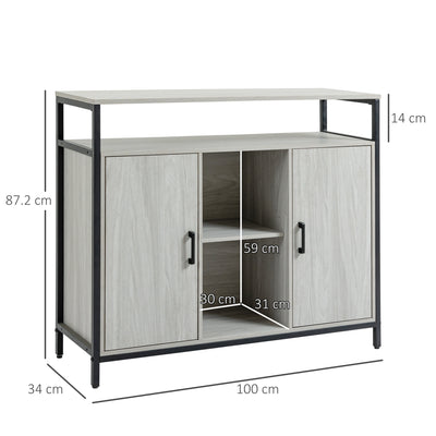 HOMCOM Modern Sideboard, Steel Frame Storage Cabinet with 2 Doors and Adjustable Shelves for Living Room, Hallway, Light Grey 