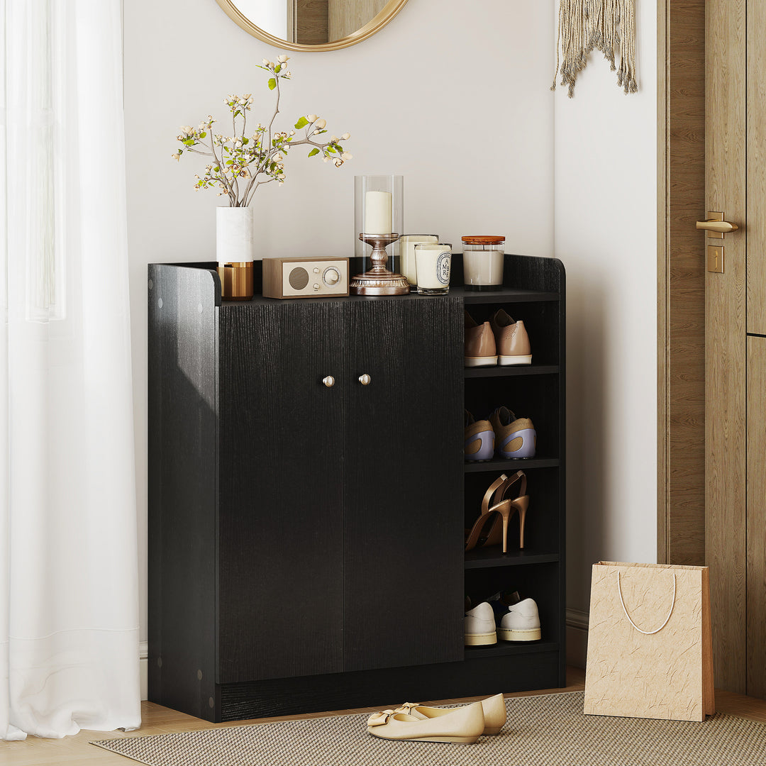 HOMCOM Shoe Storage Cabinet with Adjustable Shelves - Black 