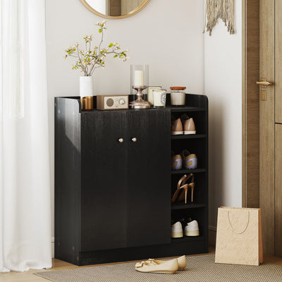 HOMCOM Shoe Storage Cabinet with Adjustable Shelves - Black 