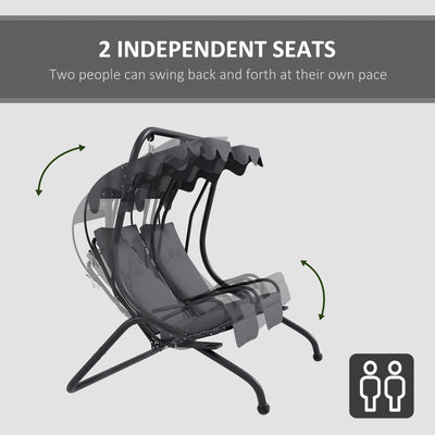 Outsunny Two-Seat Garden Swing Chair, with Protective Canopy - Grey 